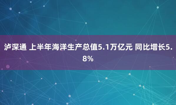 泸深通 上半年海洋生产总值5.1万亿元 同比增长5.8%